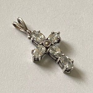 Vintage Sterling Silver Crystal Glass Cross Pendant